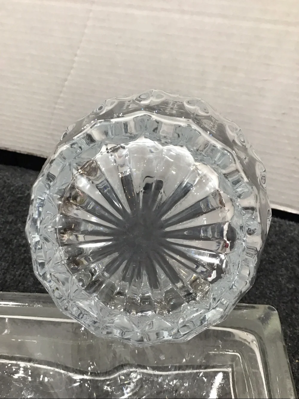 Vintage MCM Clear Glass Crystal teardrop Decanter with faceted flame Stopper